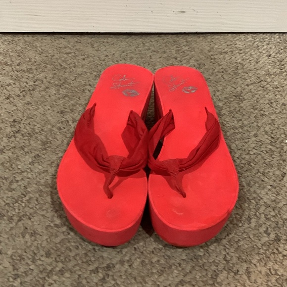 Vtg 90s Y2K Colin Stuart red platform thong sandals sz 9 - Picture 2 of 6